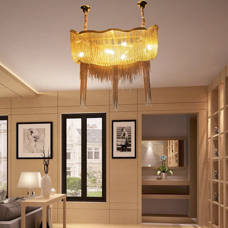 Modern Nordic Tassel Chandelier - Gold/Silver Metal 12-Light Hanging Fixture Gold