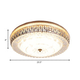 Vintage Brass Led Ceiling Light Fixture With Crystal Flush Mount Lamp And White Glass Shade -