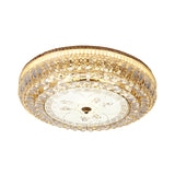 Led Drum Flush Light: Modern Crystal Ceiling Fixture With Gold Flower/Butterfly Pattern