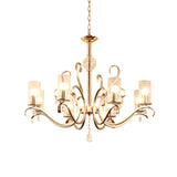 Vintage Cylindrical Chandelier Light In Clear Glass With Crystal Drop - 6/8 Lights Champagne