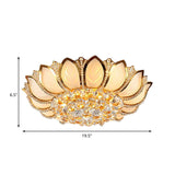 Vintage Petal Flushed Gold Ceiling Light With Frosted Glass & Clear Crystal Ball Décor - 18/19.5 W