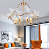 Postmodern Iron Candle Chandelier With Clear Glass Birds - 6/9-Head Gold Ceiling Fixture For Living