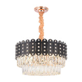 Vintage Metal Chandelier Pendant Light With Crystal Block In Black 12 Lights Round Design