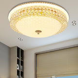 Modern Led Flush Mount Ceiling Light Clear Crystal Round Lamp With Frosted Glass Diffuser In Gold