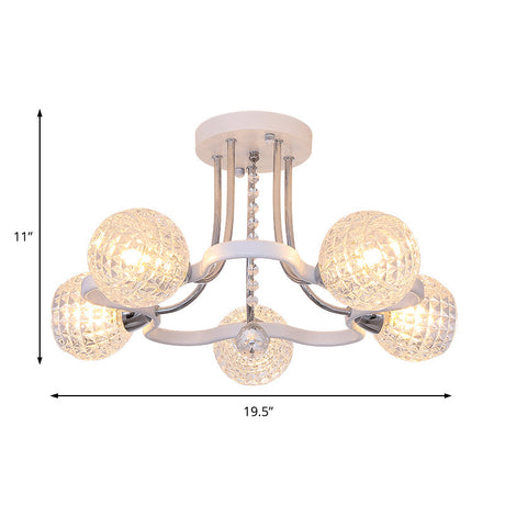 Modern White Semi-Flush Mount Ceiling Light With Lattice Glass Crystal Drop And 3/5 Lights