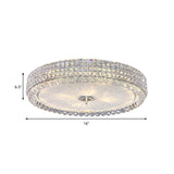 Contemporary Clear Crystal Multi-Head Flush Mount Ceiling Light In Chrome - 16/19.5 W Drum Lamp