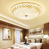 Modern Led Flush Ceiling Light With Textured Glass Bowl Crystal Accent In Gold - 12/16 Wide / 12