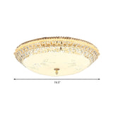 Modernist White Glass And Clear Crystal Led Flush Pendant Light For Bedroom - 12/16 Diameter
