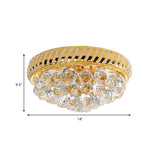 Modern Gold Flush Mount Chandelier With Crystal Ball & Round Shade - 14/18 W 3/4/5 Heads