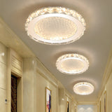 Modern Led Round Flush Mount Ceiling Light With Clear Crystal Accent In White - Warm/White Lighting