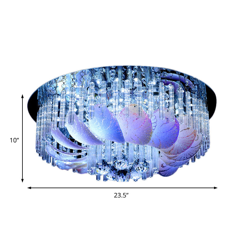 Led Flushmount Clear Crystal Circle Light Fixture - Modern 19.5/23.5/31.5 W With Leaf Glass