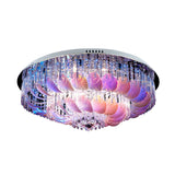 Led Flushmount Clear Crystal Circle Light Fixture - Modern 19.5/23.5/31.5 W With Leaf Glass