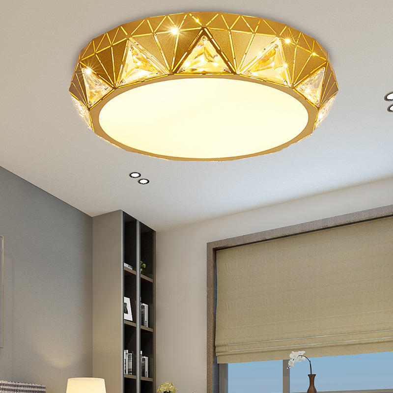 Modern Geometric Led Ceiling Lamp With Crystal Accent In White/Gold 12/18 W