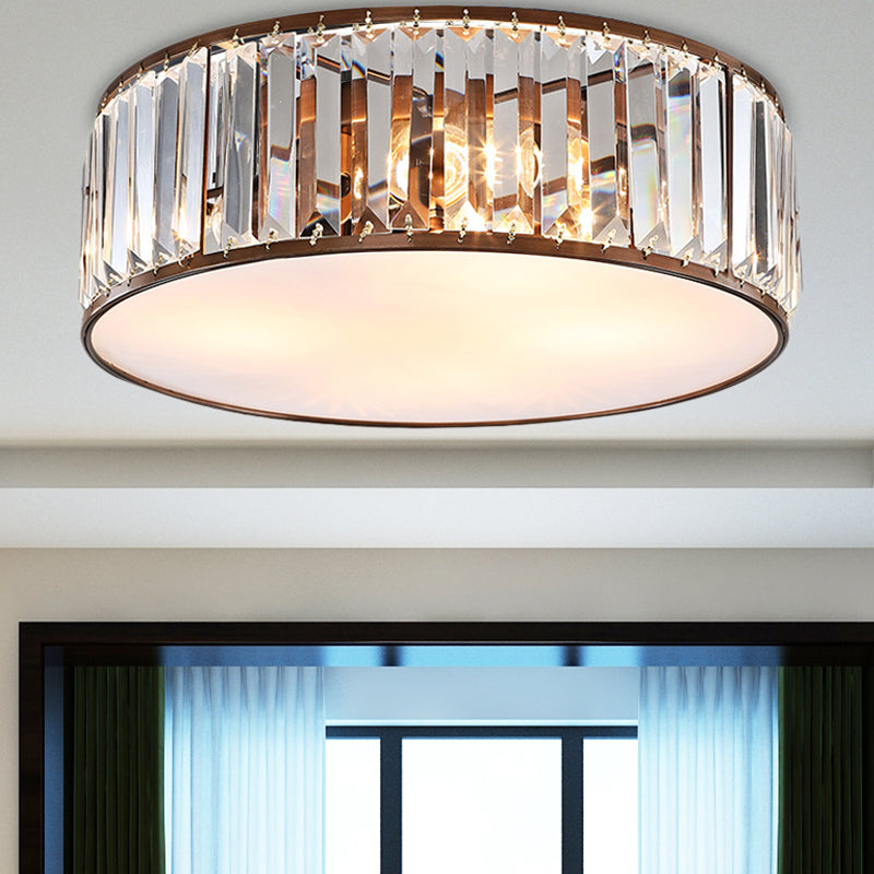 Modern Black/Bronze Flush Mount Bedroom Drum Light With Crystal Block - 12.5/16.5 Width Bronze /
