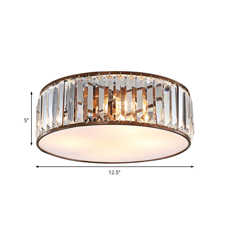 Modern Black/Bronze Flush Mount Bedroom Drum Light With Crystal Block - 12.5/16.5 Width