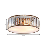 Modern Black/Bronze Flush Mount Bedroom Drum Light With Crystal Block - 12.5/16.5 Width