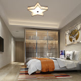 Contemporary Led Flush Light Fixture: Clear Crystal Star With Acrylic Diffuser For Bedroom In White