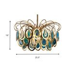 Modern Peacock Feather Chandelier With Agates - 5-Head Iron Pendant Light