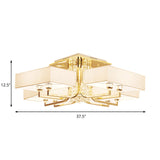 Contemporary Rectangle White Ceiling Light With Crystal Deco - Fabric And Metal Semi Mount Lighting