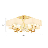 Contemporary Rectangle White Ceiling Light With Crystal Deco - Fabric And Metal Semi Mount Lighting