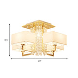Contemporary Rectangle White Ceiling Light With Crystal Deco - Fabric And Metal Semi Mount Lighting