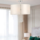 Modern 5-Light Chandelier: White Round Drop Pendant With Fabric Shade And Crystal Beads