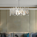Adjustable 6-Light Chrome Chandelier With Cubic Crystals For Modern Interiors