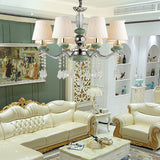 Green Nordic Cone Pendant Lamp With Crystal Drop - 8 Lights Chandelier For Bedroom