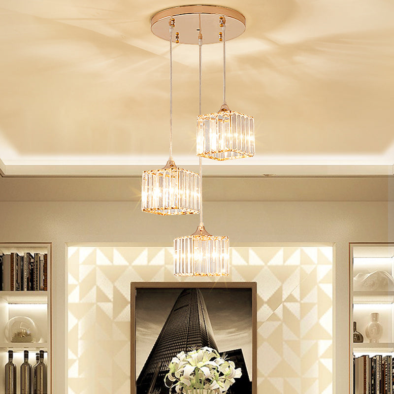 Gold Crystal Prism Pendant Light: Modern Stylish 3-Light Fixture / B