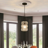 Clear Crystal 1-Light Modern Black Pendant Lamp - Stylish Cylindrical Suspended Light For Living