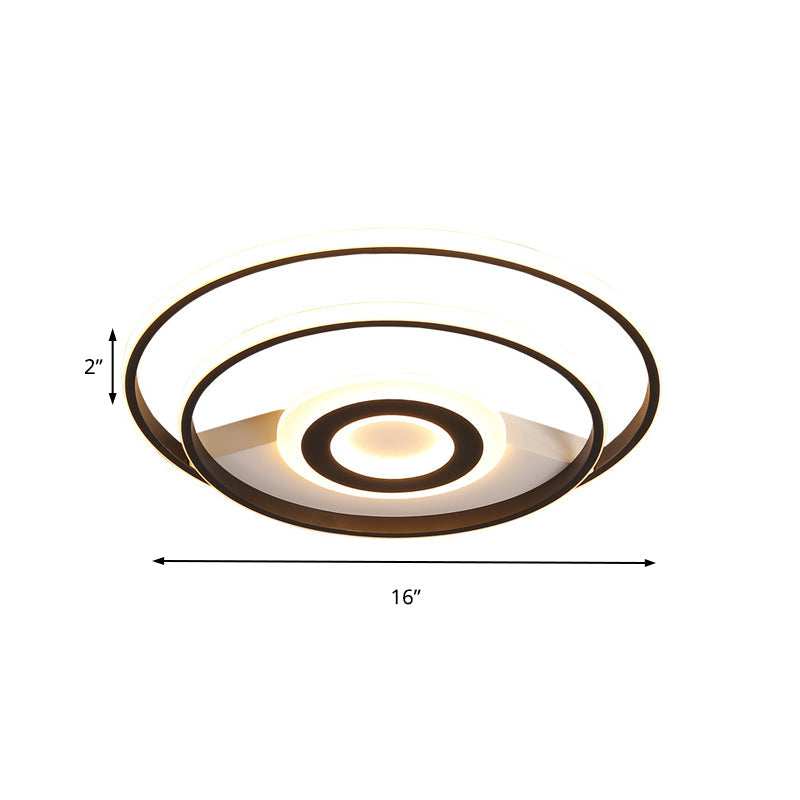 Black Ring Flush Mount Light Nordic Acrylic Led Ceiling Lighting For Bedroom (16/19.5/23.5 W) -
