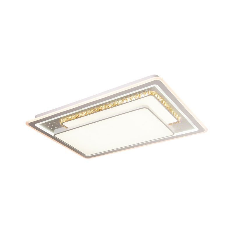 Geometric Crystal Led Ceiling Light For Living Room: Minimal Rectangle Flush Mount With Leaf Pattern