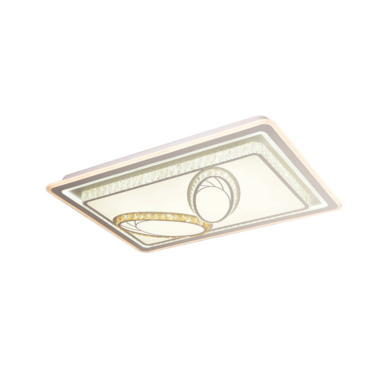 Geometric Crystal Led Ceiling Light For Living Room: Minimal Rectangle Flush Mount With Leaf Pattern