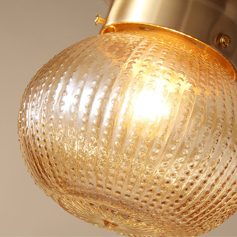 Modern Gold Flush Mount Ceiling Light Fixture With Prismatic Glass - 1