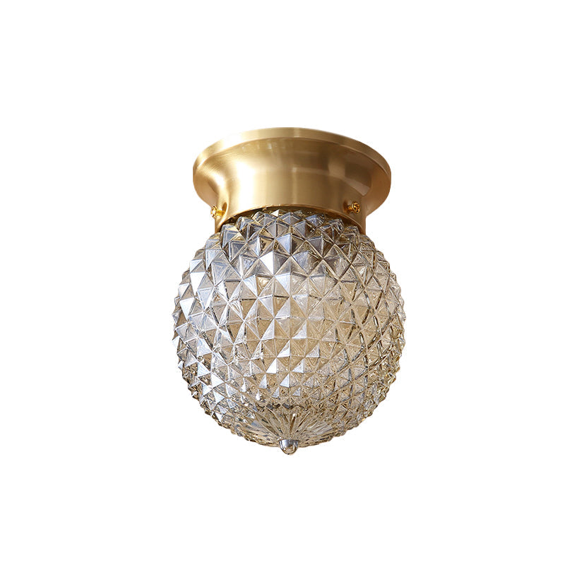 Modern Gold Flush Mount Light With Globe Prism Glass Shade - 1 Kitchen Lighting