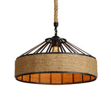 Vintage Style Drum Shade Rope Pendant Light - Perfect For Coffee Shops 1 Bulb Black