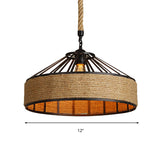Vintage Style Drum Shade Rope Pendant Light - Perfect For Coffee Shops 1 Bulb Black