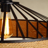 Vintage Style Drum Shade Rope Pendant Light - Perfect For Coffee Shops 1 Bulb Black