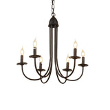 Rustic Bronze Chandelier With Bare Bulbs - 6/8 Heads Curved Arm Dining Room Pendant Light