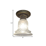 Black Flush Mount Warehouse Light With Clear Ribbed Glass For Ceiling