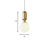 Modern Black/Gold/White Ball Pendant Light With Milky Glass Led Ceiling Fixture - 1 6/8/12 Wide