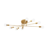 Modern Semi Flush Mount Gold/Black Ceiling Light Fixture - 6/8/10 Lights Exposed Bulb Design For