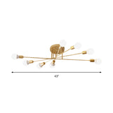 Modern Semi Flush Mount Gold/Black Ceiling Light Fixture - 6/8/10 Lights Exposed Bulb Design For