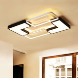 Modern Black Metal Led Ceiling Flush Light: Simple Square/Rectangular Fixture For Bedroom -