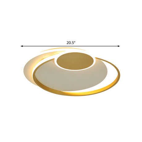 Minimalist Led Gold Flush Mount Lamp - Metallic Shade Warm/White Light 16.5’/20.5’ W