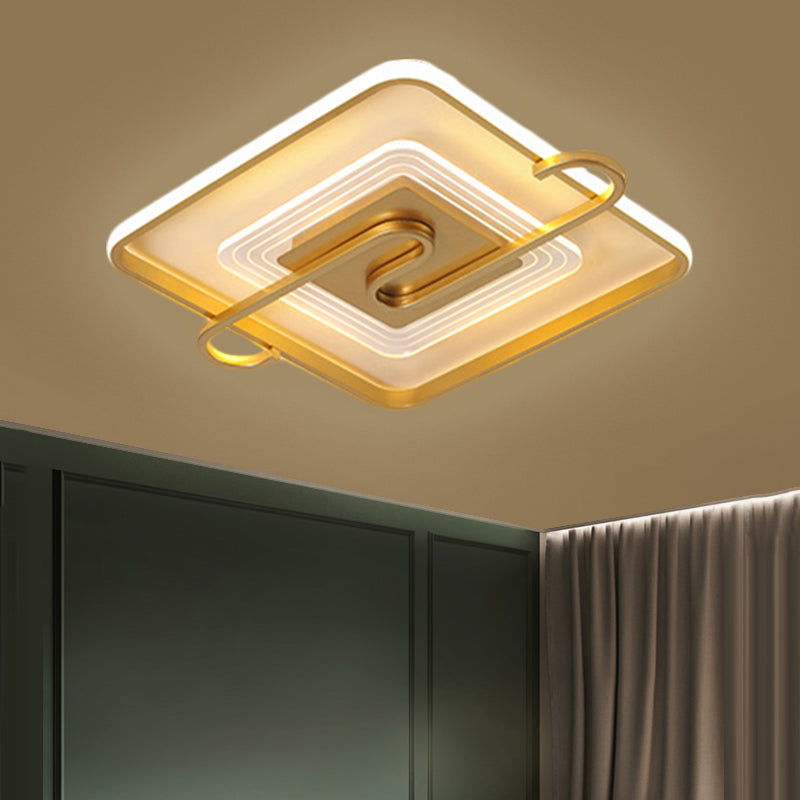 16.5/20.5 Gold Metal Led Square Parlor Flushmount: Contemporary Close To Ceiling Lamp With