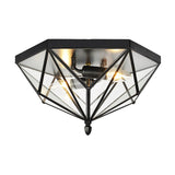 Vintage Polyhedron Clear Glass Ceiling Light - Single Bulb Flushmount In Black For Foyer