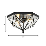 Vintage Polyhedron Clear Glass Ceiling Light - Single Bulb Flushmount In Black For Foyer