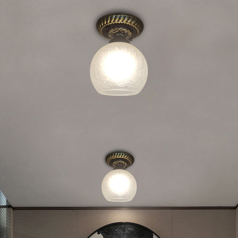 Rustic Style Opal Crackle Glass Ceiling Lamp 1-Light Flush Mount Brown 6/7/8 Sphere Design / 6