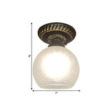 Rustic Style Opal Crackle Glass Ceiling Lamp 1-Light Flush Mount Brown 6/7/8 Sphere Design